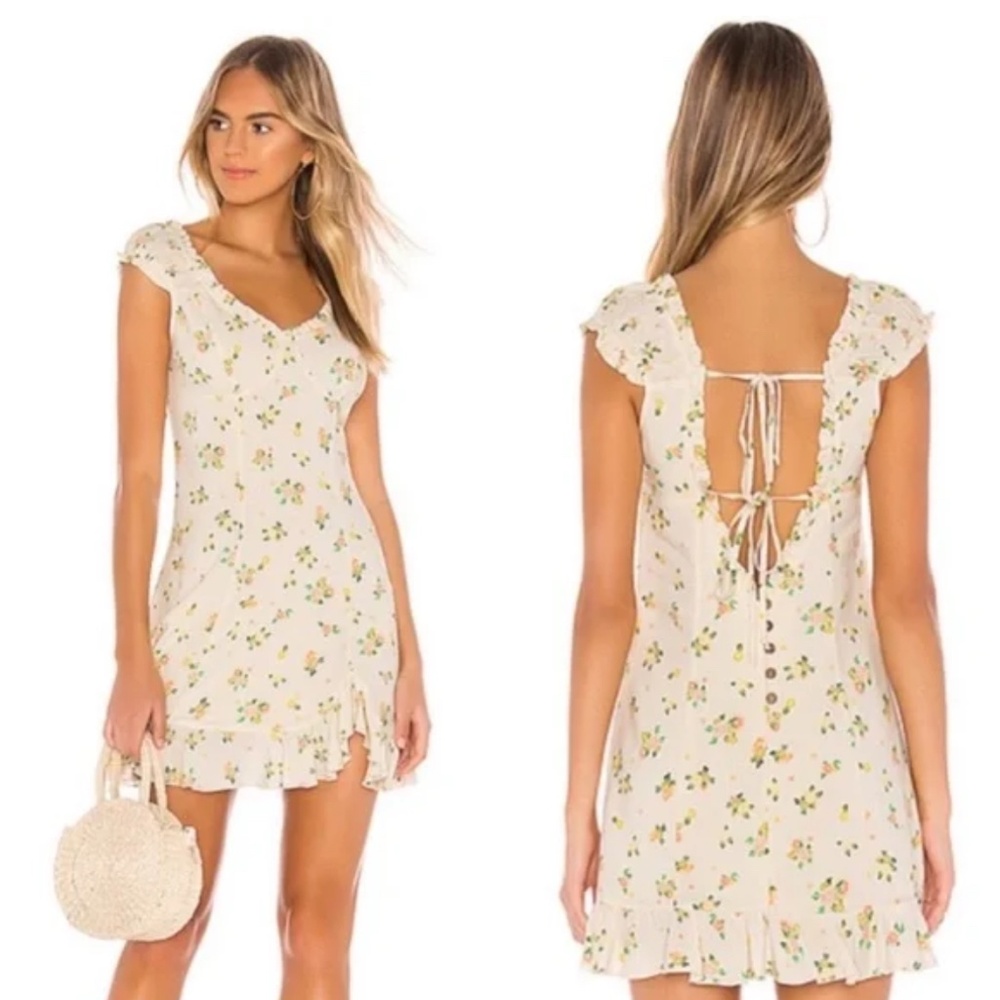 Free People "Like a Lady" Citrus Lemon Print Mini Dress